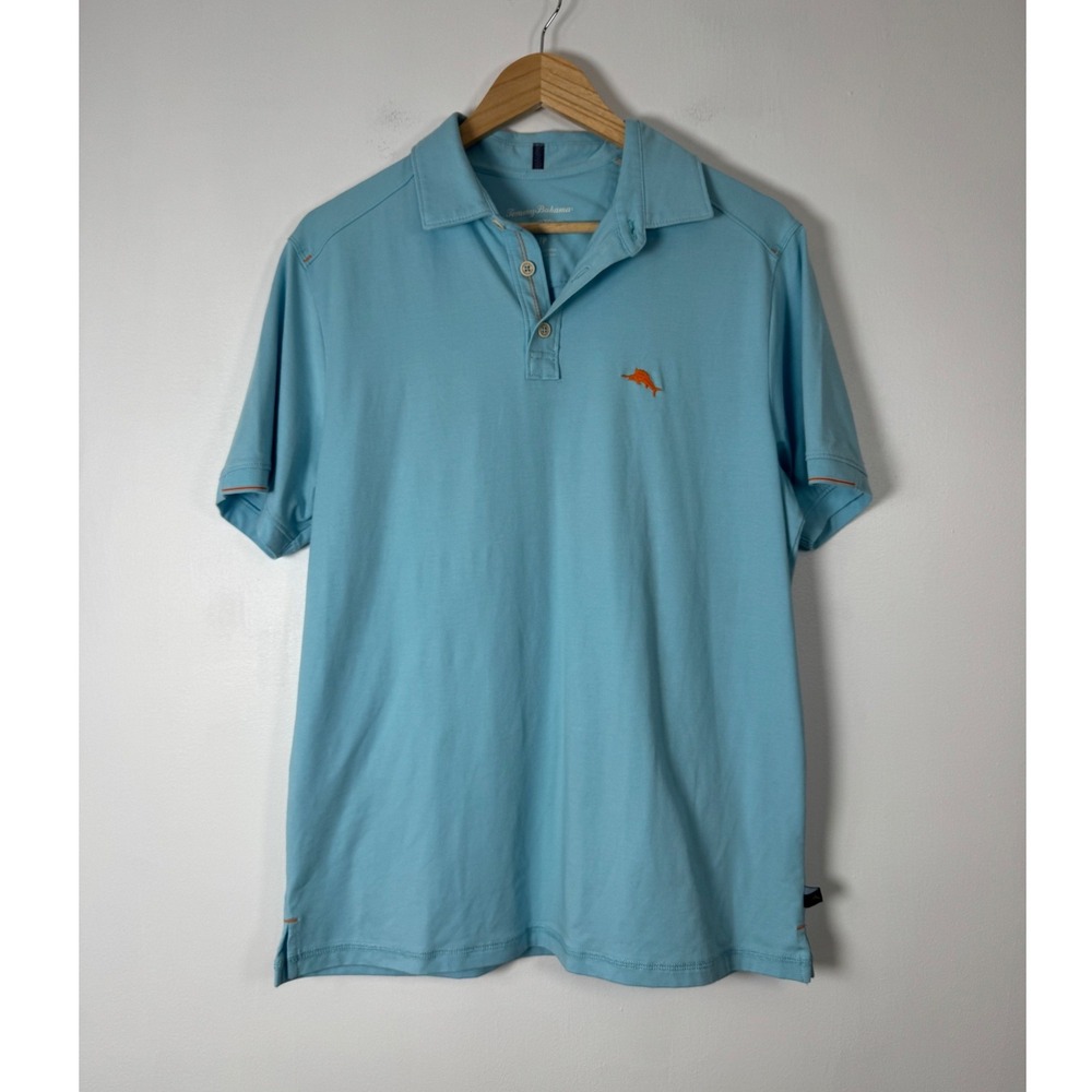 Resort Tommy Bahama Mens Small IslandZone Polo Light Blue Marlin 37.5 Tech